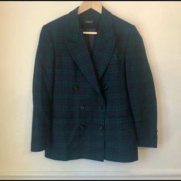 BOYD’S THREADNEEDLE STREET | Vintage Navy Green Tartan Double Breasted Blazer 4P - Picture 1 of 7